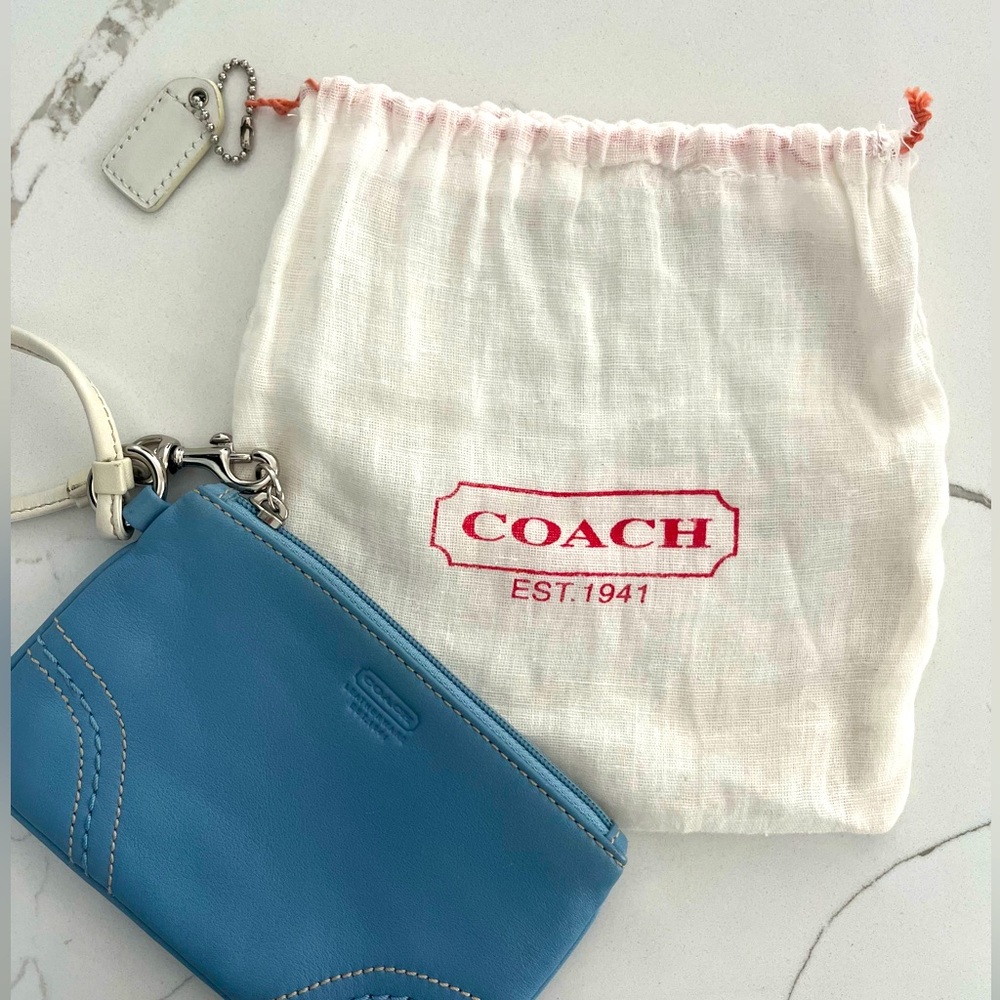 Coach mini soft blue wristlet wallet
